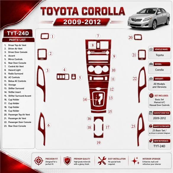 Toyota Corolla 2009 - à aujourd’hui kit de base, boîte manuelle portes Controls kit décoration intérieure tableau de bord