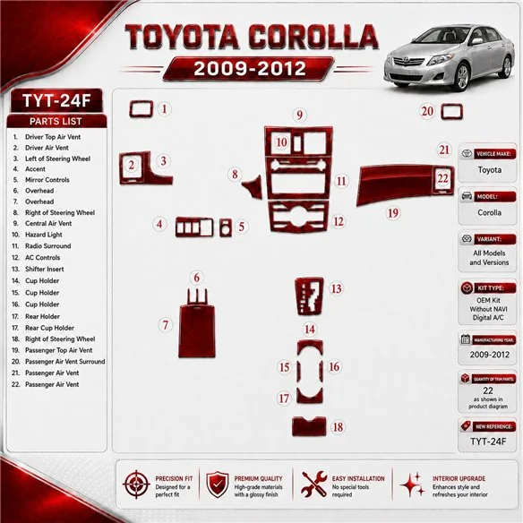 Toyota Corolla 2009 - à aujourd’hui OEM Kit, sans navigation, automatique AC kit décoration intérieure tableau de bord