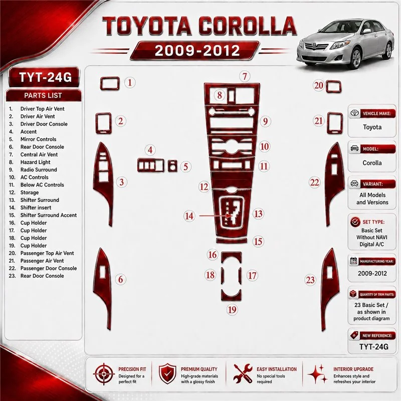 Toyota Corolla 2009 - à aujourd’hui kit de base, sans navigation, automatique AC kit décoration intérieure tableau de bord