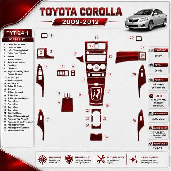 Toyota Corolla 2009 - à aujourd’hui kit complet, Radio avec Bluetooth, boîte manuelle AC kit décoration intérieure tableau de bo