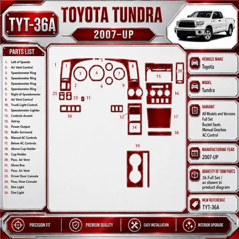 Toyota Tundra 2007 - à aujourd’hui kit complet, Bucket Seats, boîte manuelle AC Control kit décoration intérieure tableau de bor