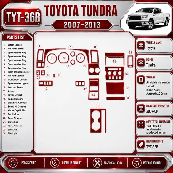 Toyota Tundra 2007 - à aujourd’hui kit complet, Bucket Seats, automatique AC Control kit décoration intérieure tableau de bord