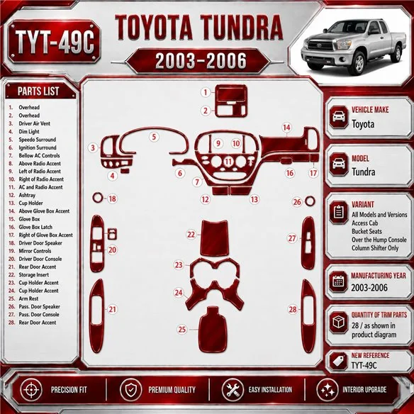 Toyota Tundra 2003-2006 Access Cab, Bucket Seats kit décoration intérieure tableau de bord