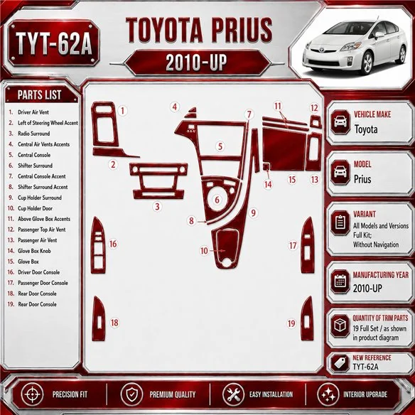Toyota Prius 2010 - à aujourd’hui kit complet, sans navigation kit décoration intérieure tableau de bord