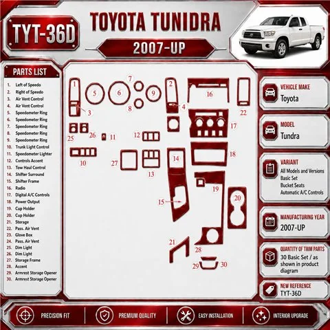 Toyota Tundra 2007 - à aujourd’hui kit de base, Bucket Seats, automatique AC Control kit décoration intérieure tableau de bord