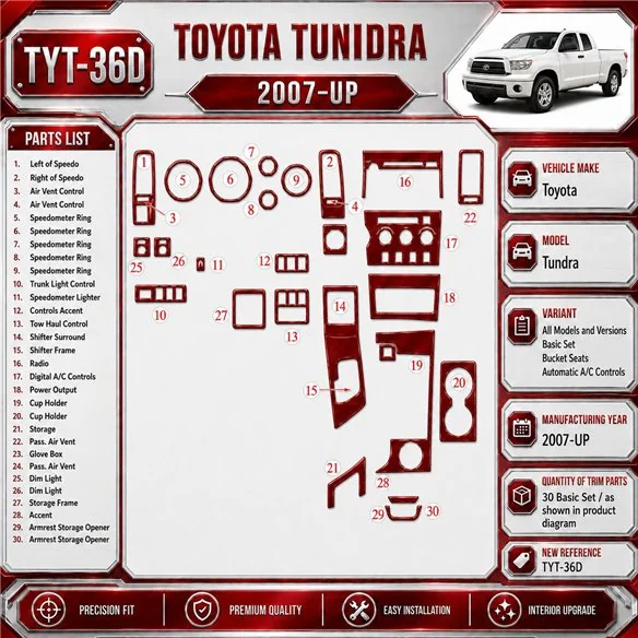 Toyota Tundra 2007 - à aujourd’hui kit de base, Bucket Seats, automatique AC Control kit décoration intérieure tableau de bord
