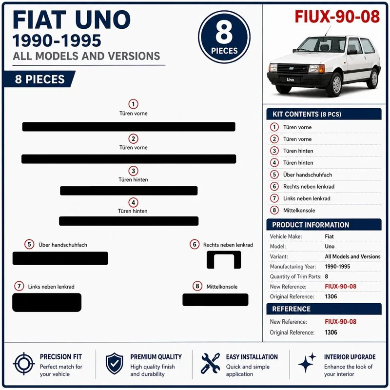Fiat Uno 1990-1995 kit décor tableau de bord 3D, 8 pièces