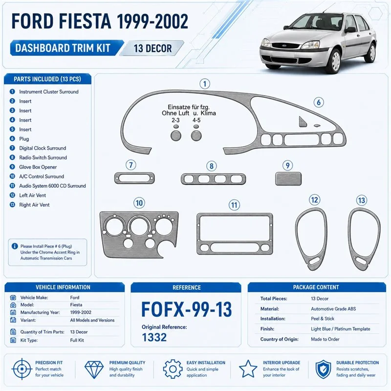 Ford Fiesta 1999-2002 3D kit décoration intérieure tableau de bord 13 pièces