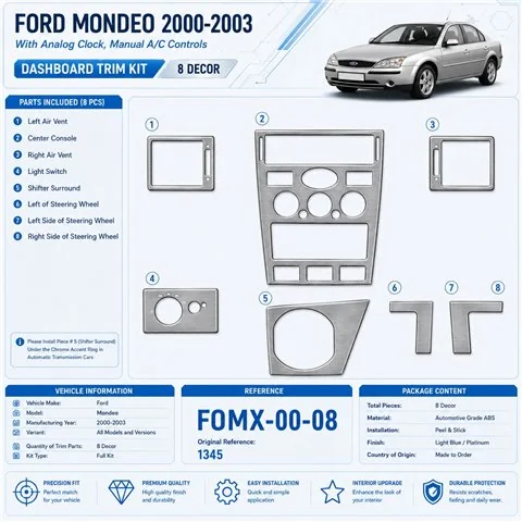Ford Mondeo 2000-2003 3D kit décoration intérieure tableau de bord 8 pièces