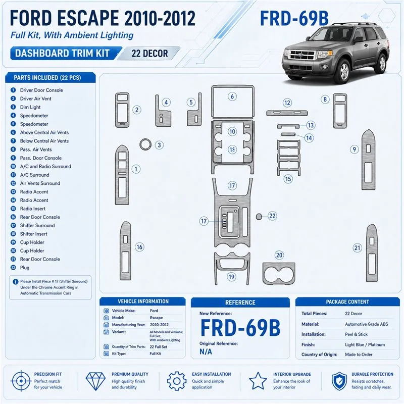 Ford Escape 2010-2012 kit complet avec lighting Ambient lighting kit décoration intérieure tableau de bord