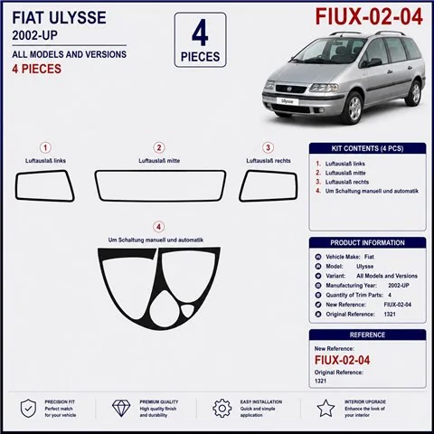 Fiat Ulysse 2002+ kit décor tableau de bord 3D, 4 pièces 2