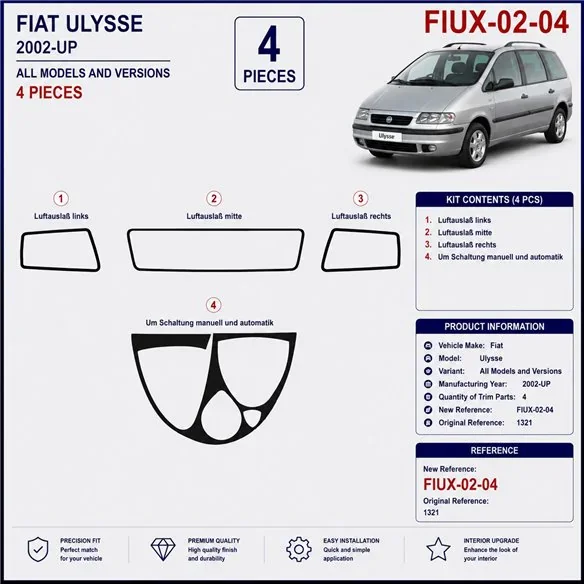 Fiat Ulysse 2002+ kit décor tableau de bord 3D, 4 pièces