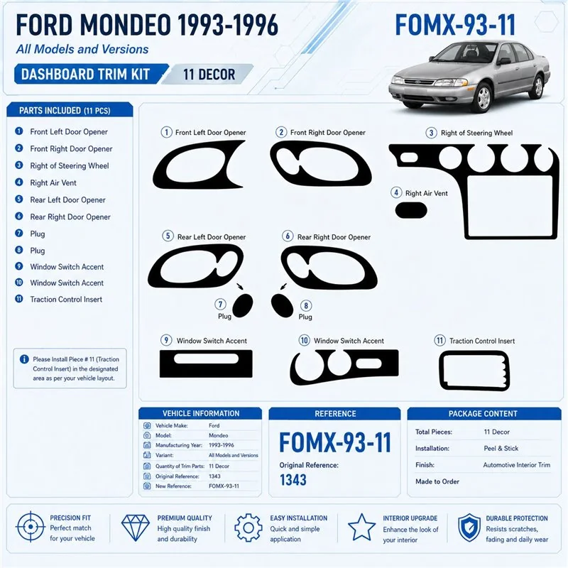 Ford Mondeo 1993-1996 3D kit décoration intérieure tableau de bord 11 pièces