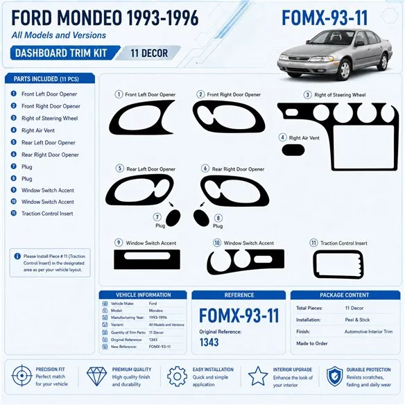 Ford Mondeo 1993-1996 3D kit décoration intérieure tableau de bord 11 pièces