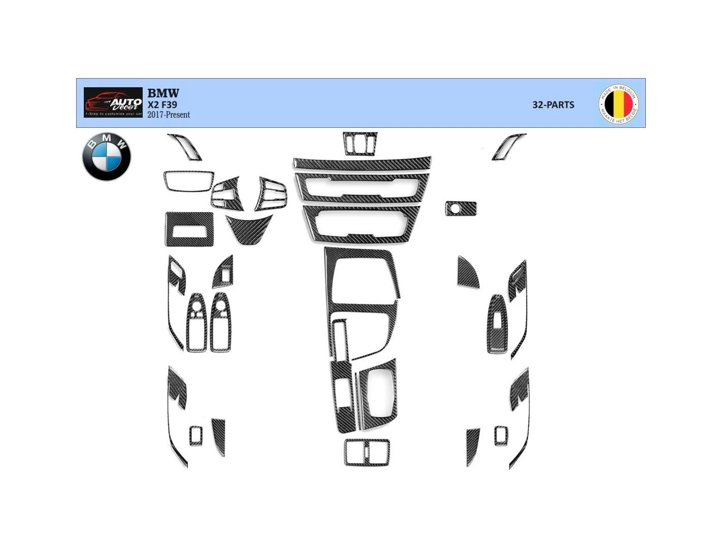 BMW X2 F39 From 2019 Kit la décoration du tableau de bord 32-Pièce - 1 - habillage decor de tableau de bord