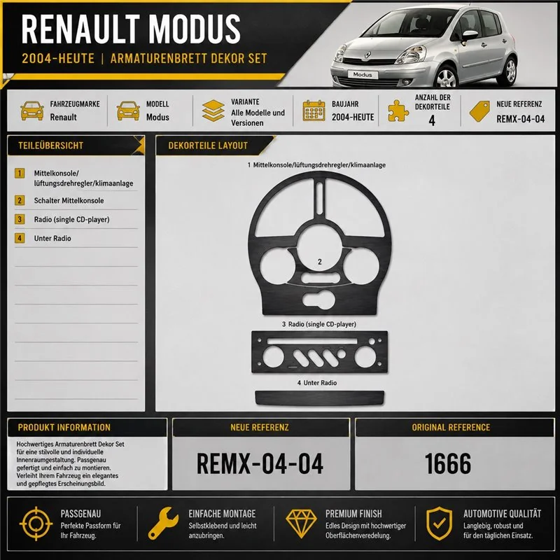 Renault Modus 2004 - à aujourd’hui 3D kit décoration intérieure tableau de bord 4 pièces