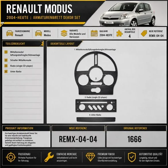 Renault Modus 2004 - à aujourd’hui 3D kit décoration intérieure tableau de bord 4 pièces