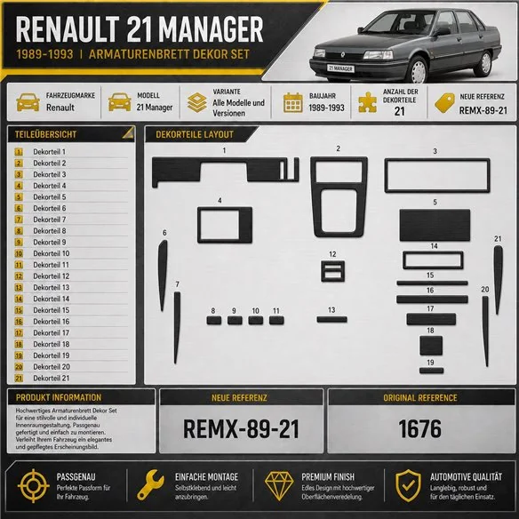 Renault 21 Manager 1989-1993 3D kit décoration intérieure tableau de bord 21 pièces