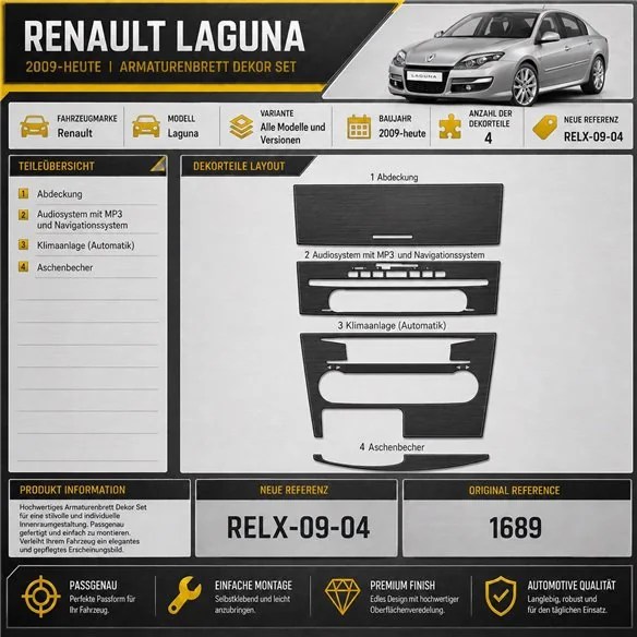 Renault Laguna 2009 - à aujourd’hui 3D kit décoration intérieure tableau de bord 4 pièces