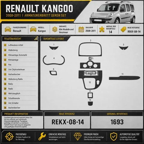 Renault Kangoo 2008-2011 kit décor tableau de bord 3D, 14 pièces 2