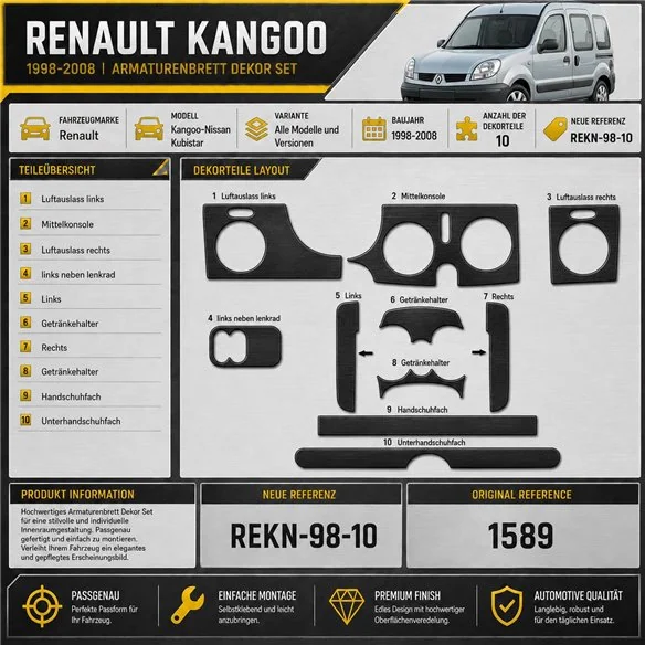 Renault Kangoo-Nissan Kubistar 1998-2008 3D kit décoration intérieure tableau de bord 10 pièces