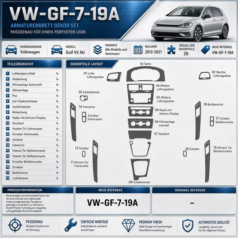 Volkswagen Golf VII AU 2012-2021 3D kit décoration intérieure tableau de bord 19A-pièces