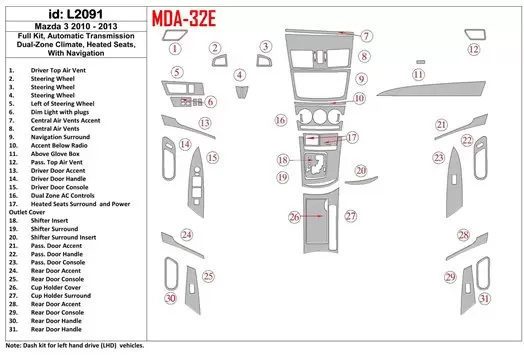 Mazda Mazda3 2010-2013 Ensemble Complet, Boîte automatique, two-zone climate control, Heated Seats, Avec NAVI BD Décoration de t