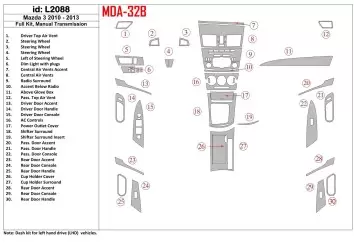Mazda Mazda3 2010-2013 Ensemble Complet, boîte manuelle Box BD Kit la décoration du tableau de bord - 1 - habillage decor de tab