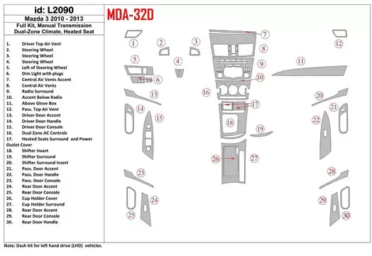Mazda Mazda3 2010-2013 Ensemble Complet, boîte manuelle Box, two-zone climate control, Heated Seats BD Décoration de tableau de 
