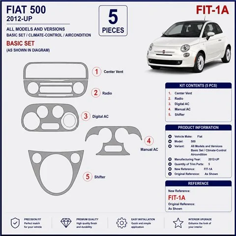 Fiat 500 2012+ set de base, Climate-Control, climatisation kit décor tableau de bord 3D 2