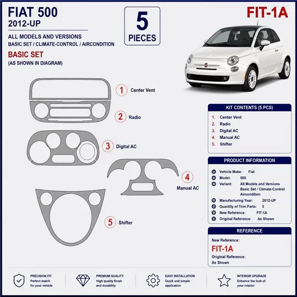 Fiat 500 2012+ set de base, Climate-Control, climatisation kit décor tableau de bord 3D