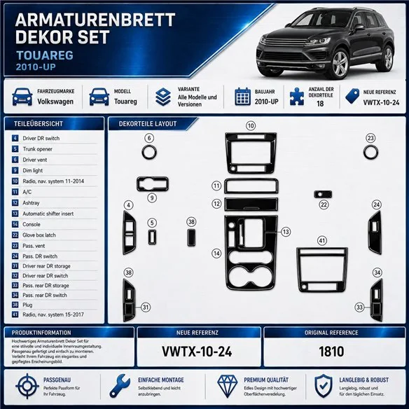 Volkswagen Toureg 2010 - à aujourd’hui 3D kit décoration intérieure tableau de bord 24 pièces
