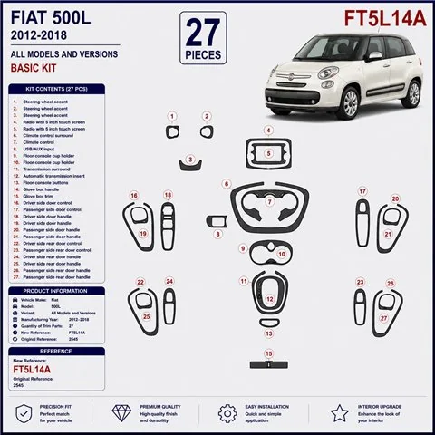 Fiat 500L 2012-2018 kit décor tableau de bord 3D, 27 pièces 2