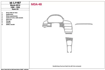 Mazda MX-6 1996-1998 Paquet de base, 8 Parts set BD Kit la décoration du tableau de bord - 1 - habillage decor de tableau de bor
