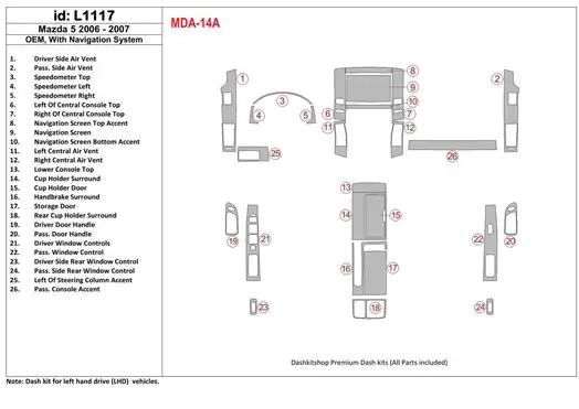 Mazda RX-7 1993-1995 Ensemble Complet, 5 Parts set BD Kit la décoration du tableau de bord - 1 - habillage decor de tableau de b