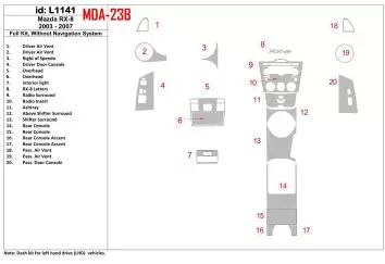 Mazda RX-8 2003-2007 Ensemble Complet, Without NAVI system BD Décoration de tableau de bord