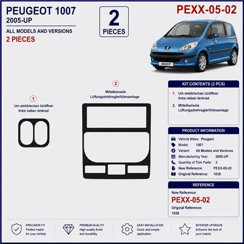 Peugeot 1007 2005+ kit décor tableau de bord 3D, 2 pièces 2