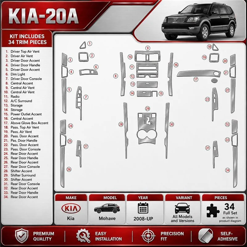 KIA Mohave 2008 - à aujourd’hui kit complet, sans navigation kit décoration intérieure tableau de bord