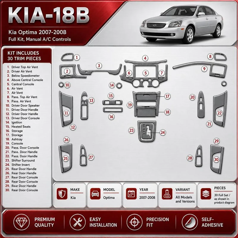 KIA Optima 2007-2008 kit complet, boîte manuelle A/C Controls kit décoration intérieure tableau de bord