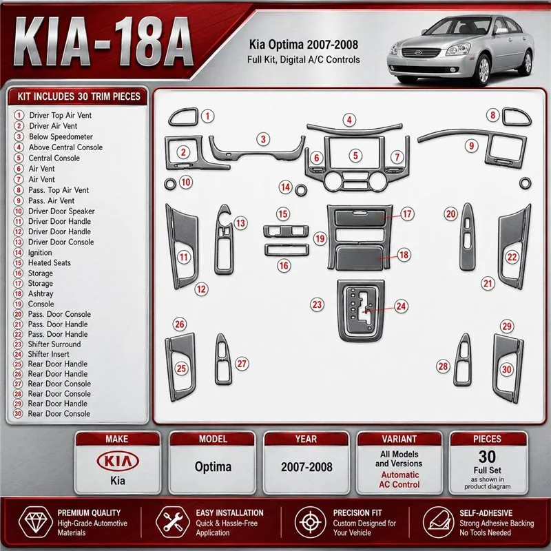 KIA Optima 2007-2008 kit complet, automatique AC Control kit décoration intérieure tableau de bord