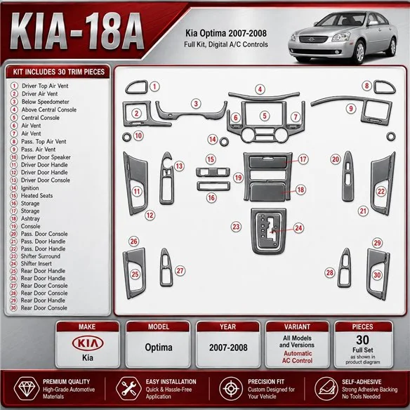 KIA Optima 2007-2008 kit complet, automatique AC Control kit décoration intérieure tableau de bord