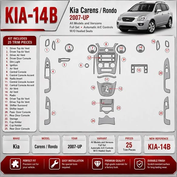 Kia Carens/Rondo 2007 - à aujourd’hui kit complet, automatique A/C Controls, W/O Heated Seats kit décoration intérieure tableau 