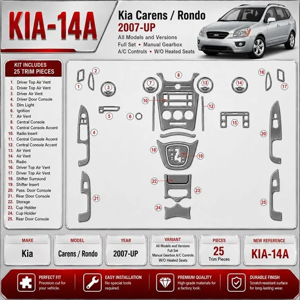 Kia Carens/Rondo 2007 - à aujourd’hui kit complet, boîte manuelle A/C Controls, W/O Heated Seats kit décoration intérieure table