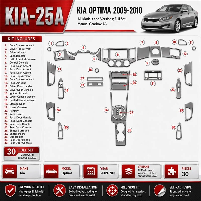 KIA Optima 2009-2010 kit complet, boîte manuelle AC kit décoration intérieure tableau de bord