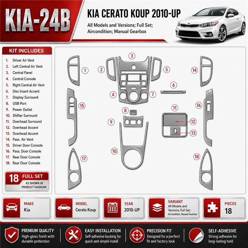 KIA Cerato Koup 2010 - à aujourd’hui kit complet, Aircondition, boîte manuelle boîte kit décoration intérieure tableau de bord
