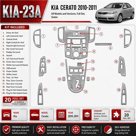 KIA Cerato 2010-2011 kit complet, Sedan kit décoration intérieure tableau de bord