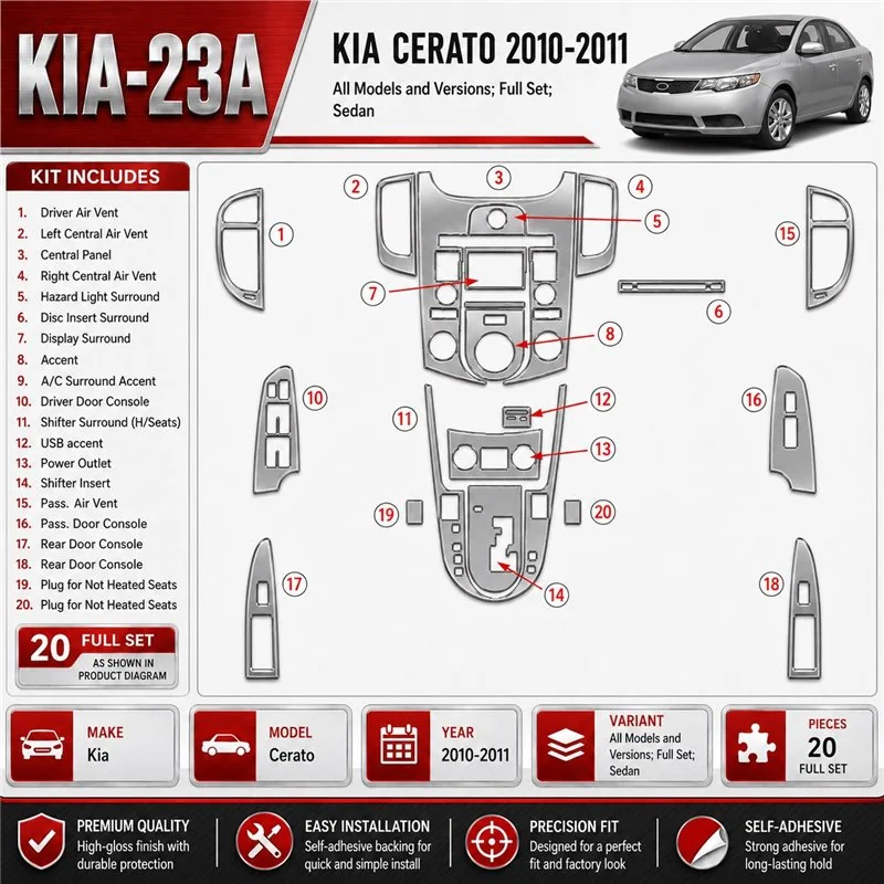 KIA Cerato 2010-2011 kit complet, Sedan kit décoration intérieure tableau de bord
