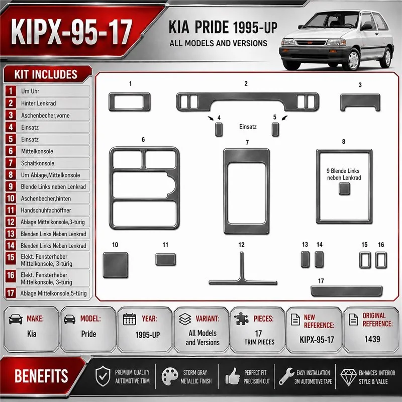 Kia Pride 1995 - à aujourd’hui 3D kit décoration intérieure tableau de bord 17 pièces