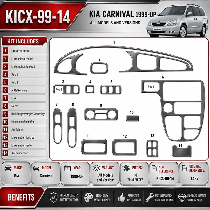 Kia Carnival 1999 - à aujourd’hui 3D kit décoration intérieure tableau de bord 14 pièces