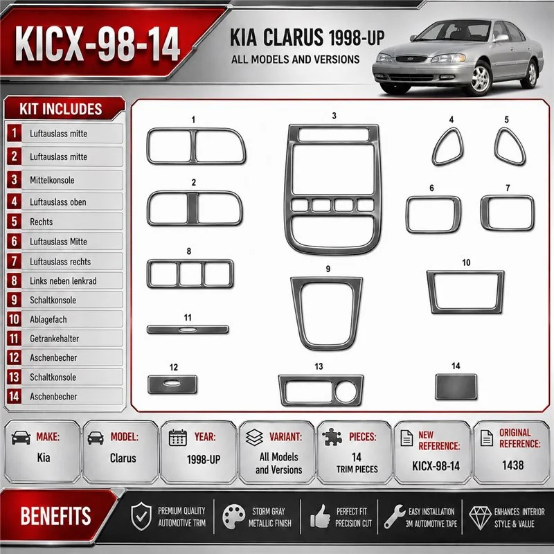 Kia Clarus 1998 - à aujourd’hui 3D kit décoration intérieure tableau de bord 14 pièces
